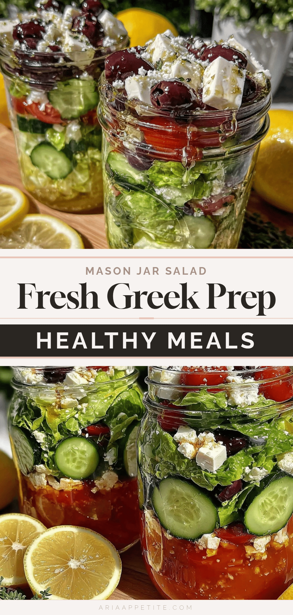 Fresh Mason Jar Greek Salad Lunch Prep recipe