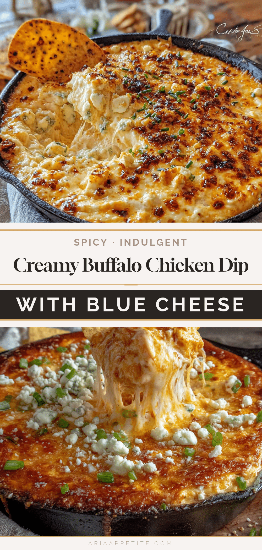 creamy buffalo chicken dip with blue cheese crumble recipe
