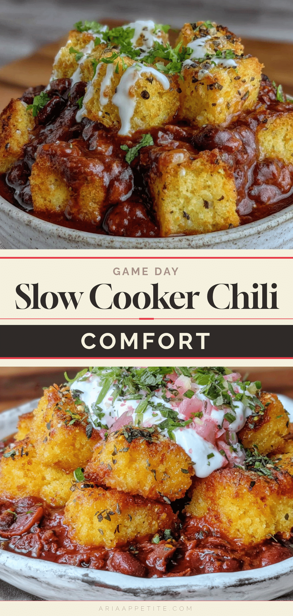 slow cooker chili with cornbread croutons recipe