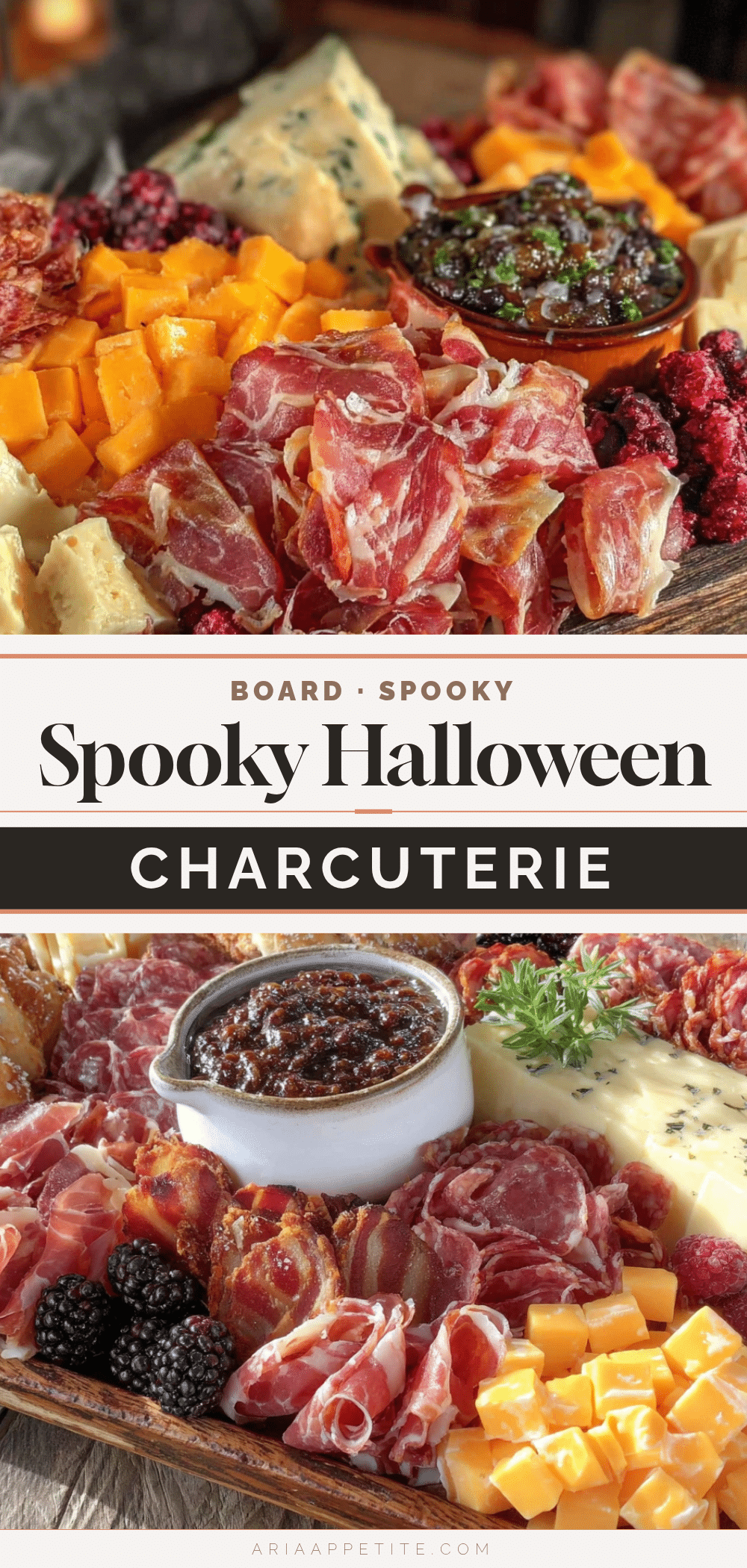 spooky Halloween charcuterie board with ghost toppers recipe