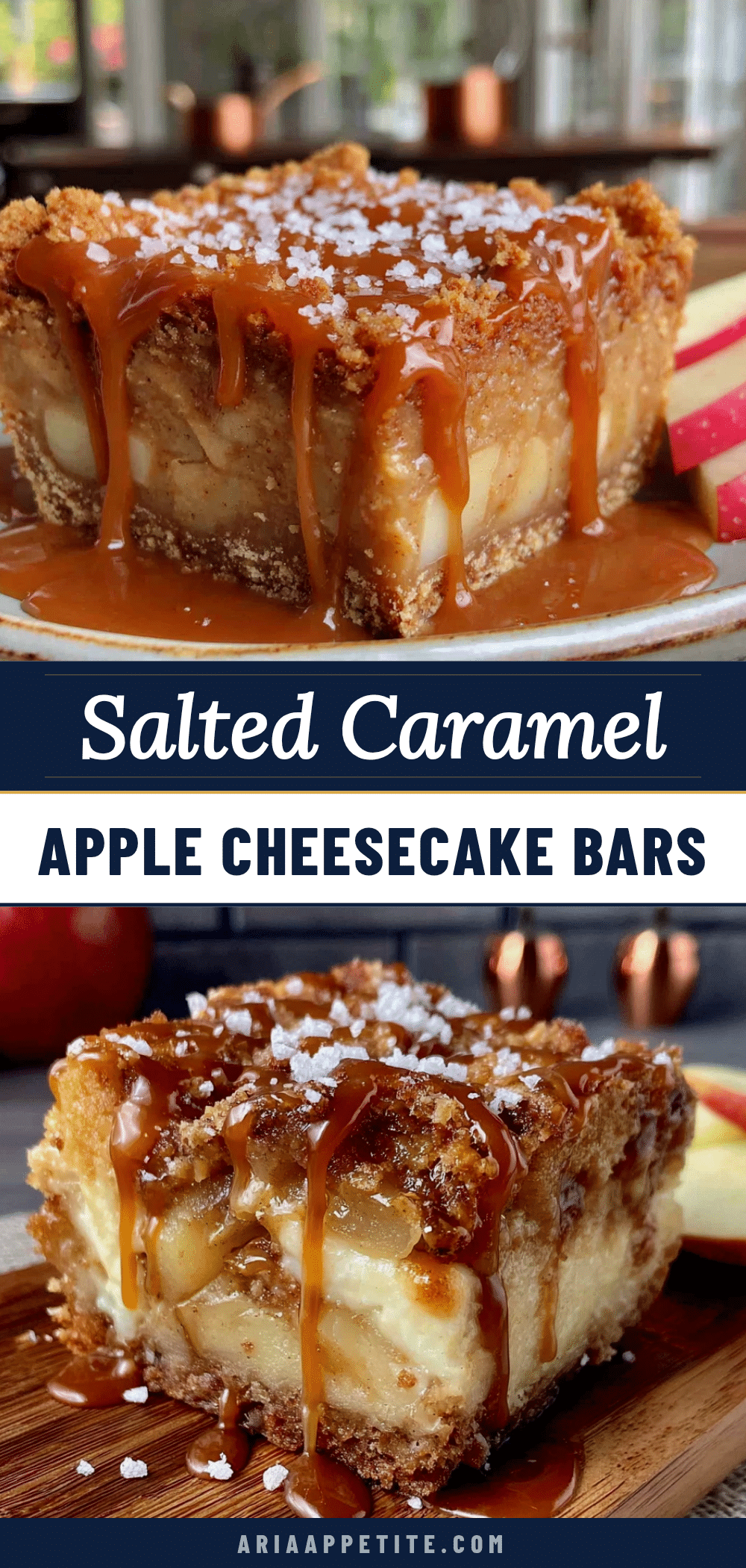 Salted Caramel Apple Cheesecake Bars recipe