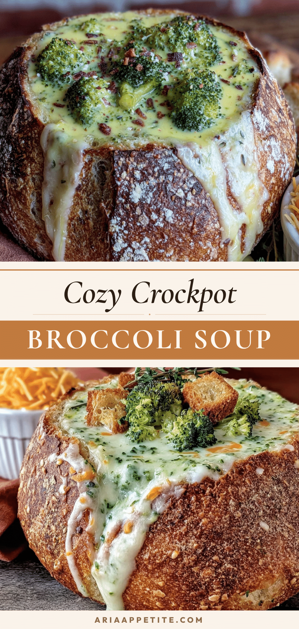 cozy crockpot cheddar broccoli soup in a bread bowl recipe