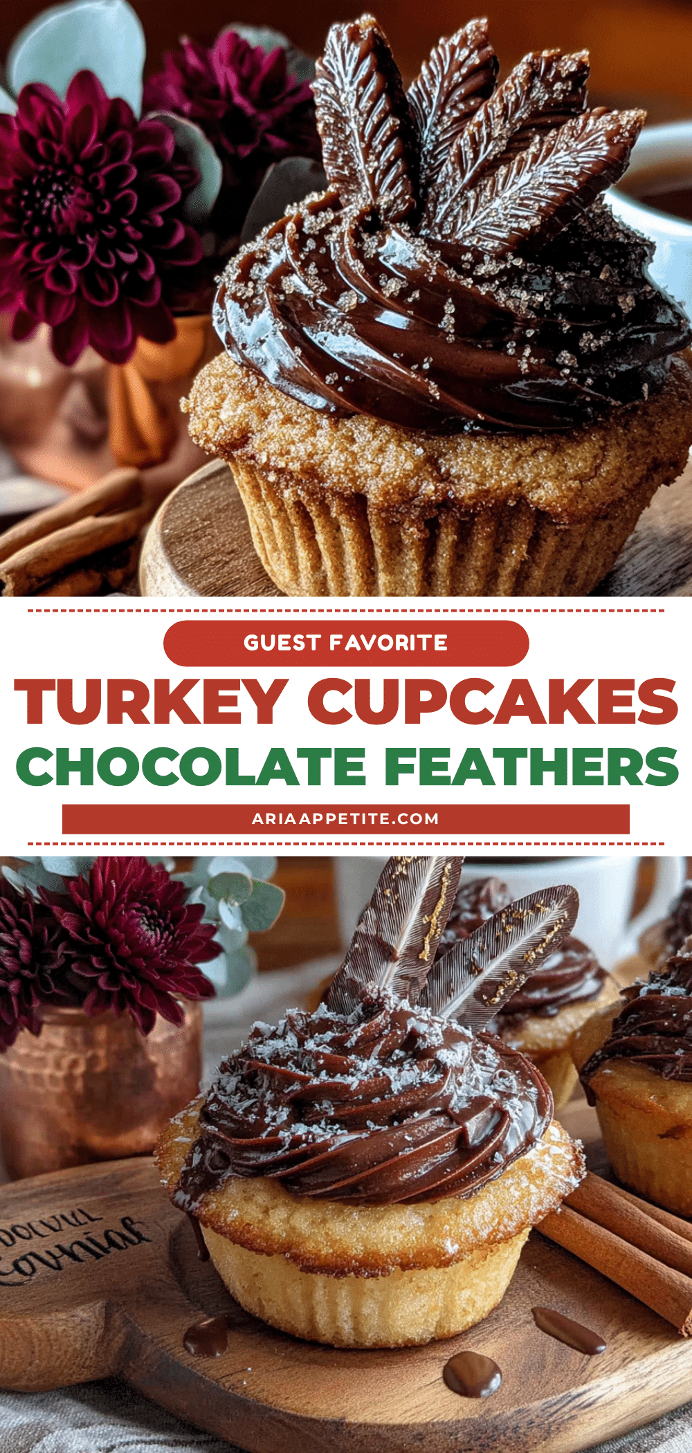 Turkey Cupcakes with Chocolate Feathers recipe