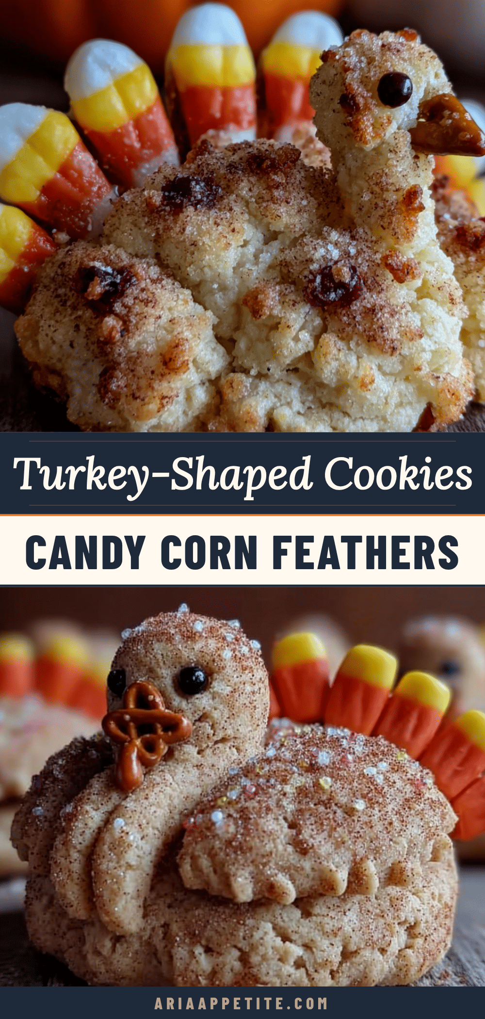 turkey-shaped cookies with candy corn feathers recipe